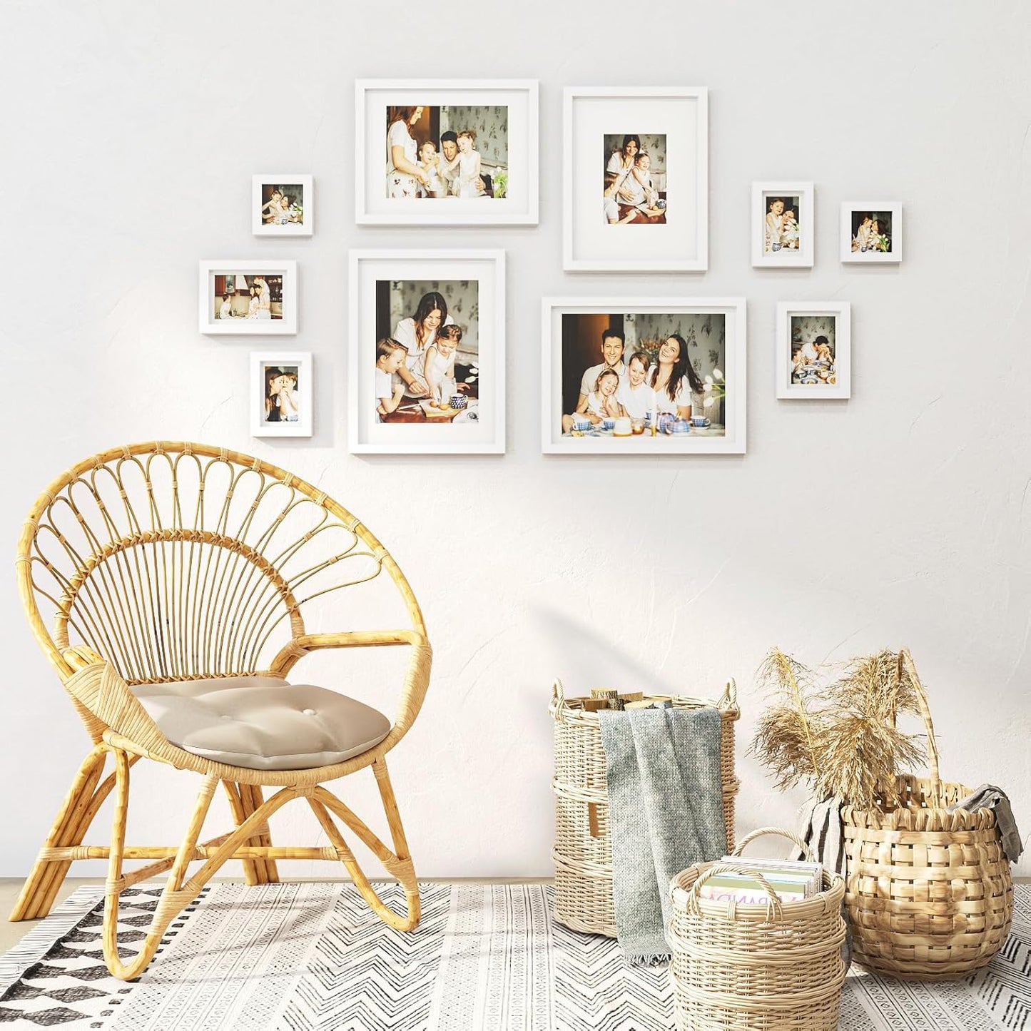 Egofine Picture Frame Set 12 Pack, Picture Frames Collage Wall Decor with Two 11x14, Two 8x10, Four 5x7, Four 4x6 for Wall and Tabletop, Made of Solid Wood, Covered by Plexiglass, Natural Wood