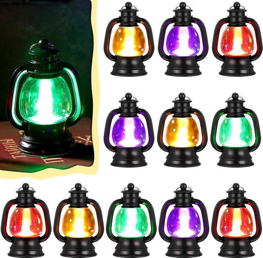 Ferraycle 12 Pcs Mini Lantern Decor 4 Inch Western Lantern Table Centerpiece Small Vintage Camping Hanging Lamp Ornaments Bulk for Cowboy Cowgirl Wedding Halloween Christmas (4 Inch,Black)