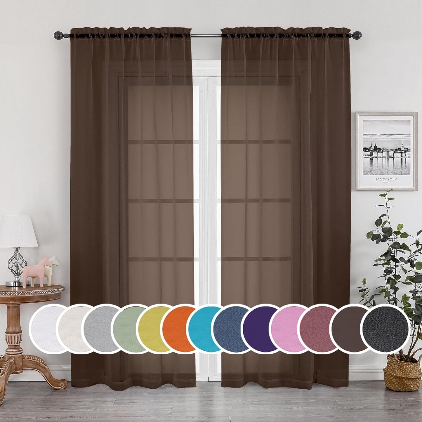OWENIE Sheer Curtains 84 inches Long 2 Panels Set for Living Room/Bedroom, Rod Pocket Voile Sheer Panel Drapes, White, 2pcs, Each 42" W x 84" L - Colors A