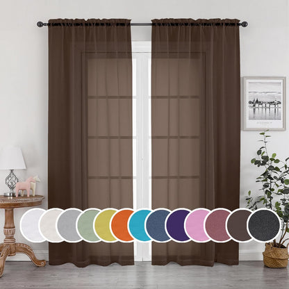 OWENIE Sheer Curtains 84 inches Long 2 Panels Set for Living Room/Bedroom, Rod Pocket Voile Sheer Panel Drapes, White, 2pcs, Each 42" W x 84" L - Colors A