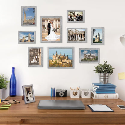 upsimples 10 Pack Picture Frames Collage Wall Decor for Mounting or Tabletop Display, Photo Gallery Frame Set for Family, Multi Sizes Including 8x10, 5x7, 4x6, Black
