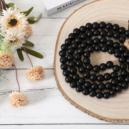 Geetery 2 Pcs 58'' Bead Garland with Tassels, Rustic Country Decor, Boho Wall Hanging for Farmhouse Style, Versatile Prayer Beads for Home, Table, or Wall Decoration (Black)