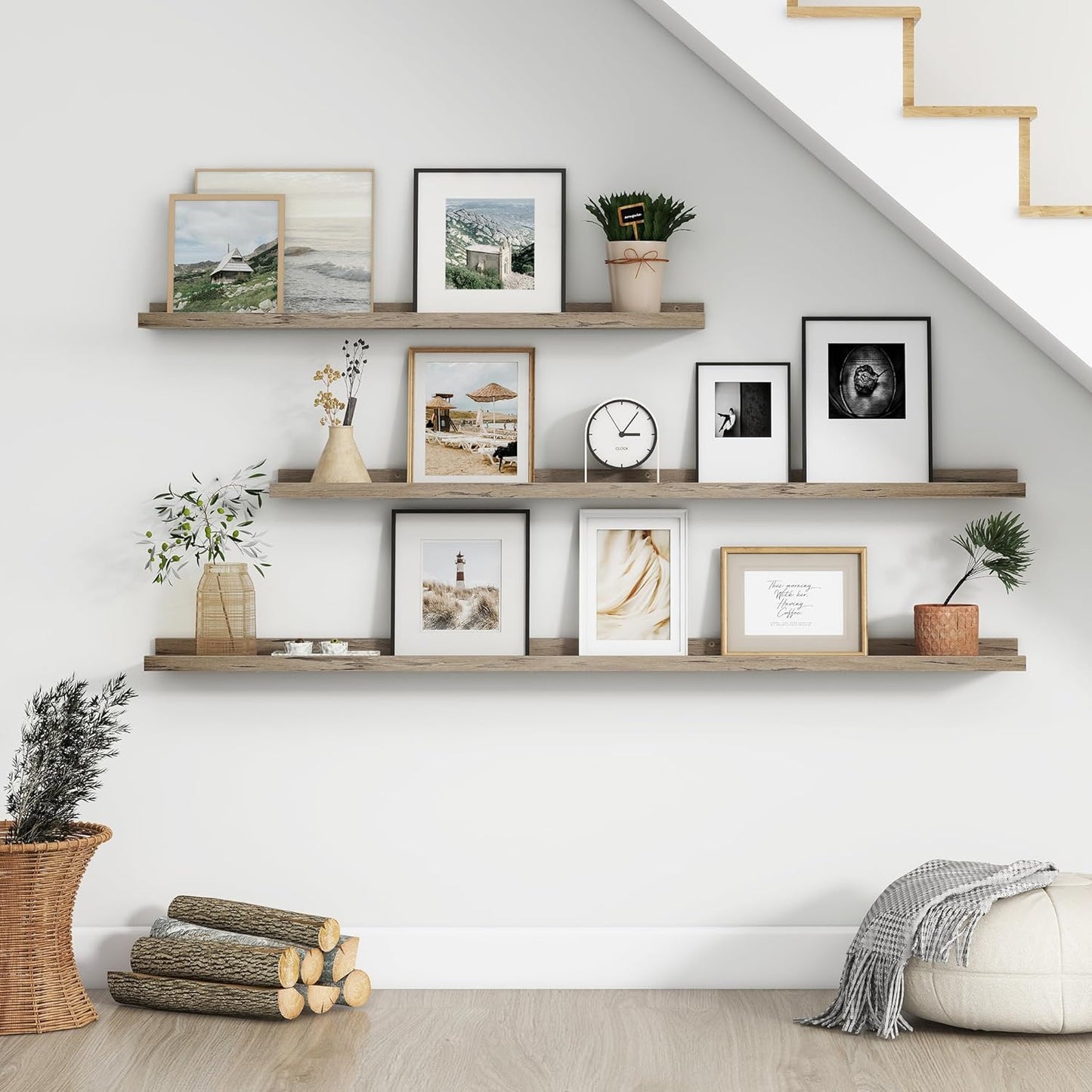 FLYJOE Floating Picture Ledge Shelves for Wall Set of 4, 48 Inch Wall Shelves with Lip Long Large Nursery Book Shelf for Toys Storage Kids Bookshelf Wall Mounted Living Room Bedroom Decor Frames