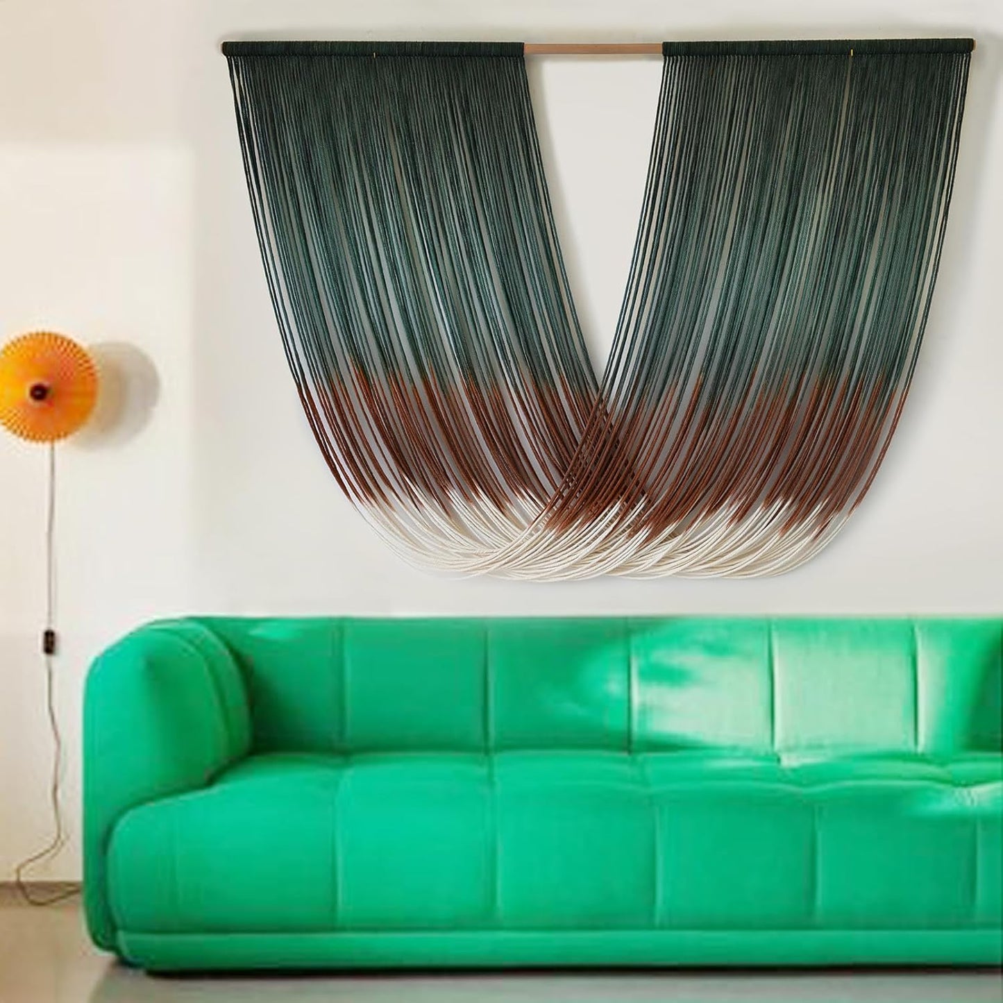 Flber Macrame Wall Hanging Boho Wall Decor Tapestry Dip Dyed Ombre Moss Green Handmade Wall Art Woven Cotton Rope Backdrop with for Bedroom Living Room, 57" W x 39" L