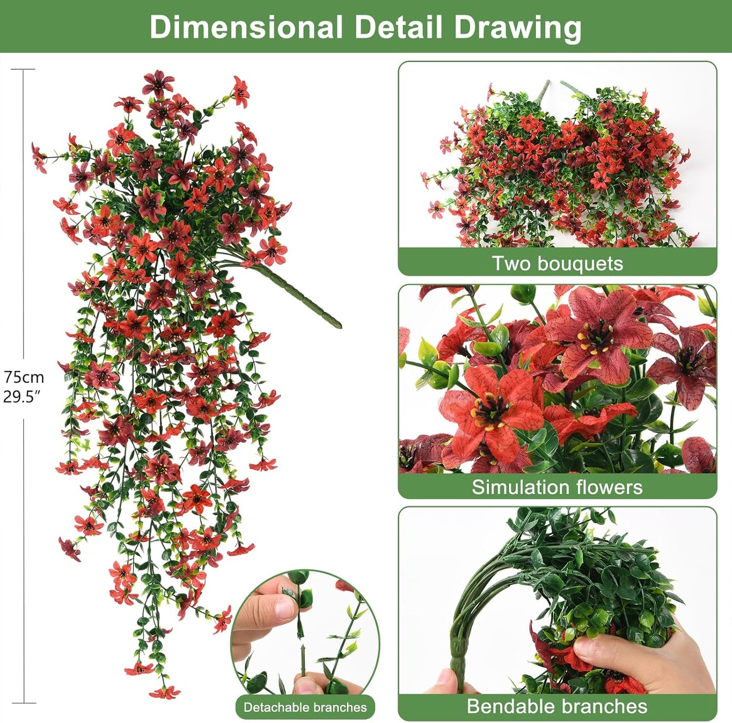 INQCMY Artificial Fake Hanging Flowers Plants for Outdoor Summer Decoration,2 PCS Faux Silk Daisy with Eucalyptus Leaves,UV Resistant Look Real for Outside Home Planter Porch Patio Balcony Yard Decor