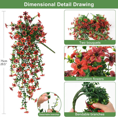 INQCMY Artificial Fake Hanging Flowers Plants for Outdoor Summer Decoration,2 PCS Faux Silk Daisy with Eucalyptus Leaves,UV Resistant Look Real for Outside Home Planter Porch Patio Balcony Yard Decor