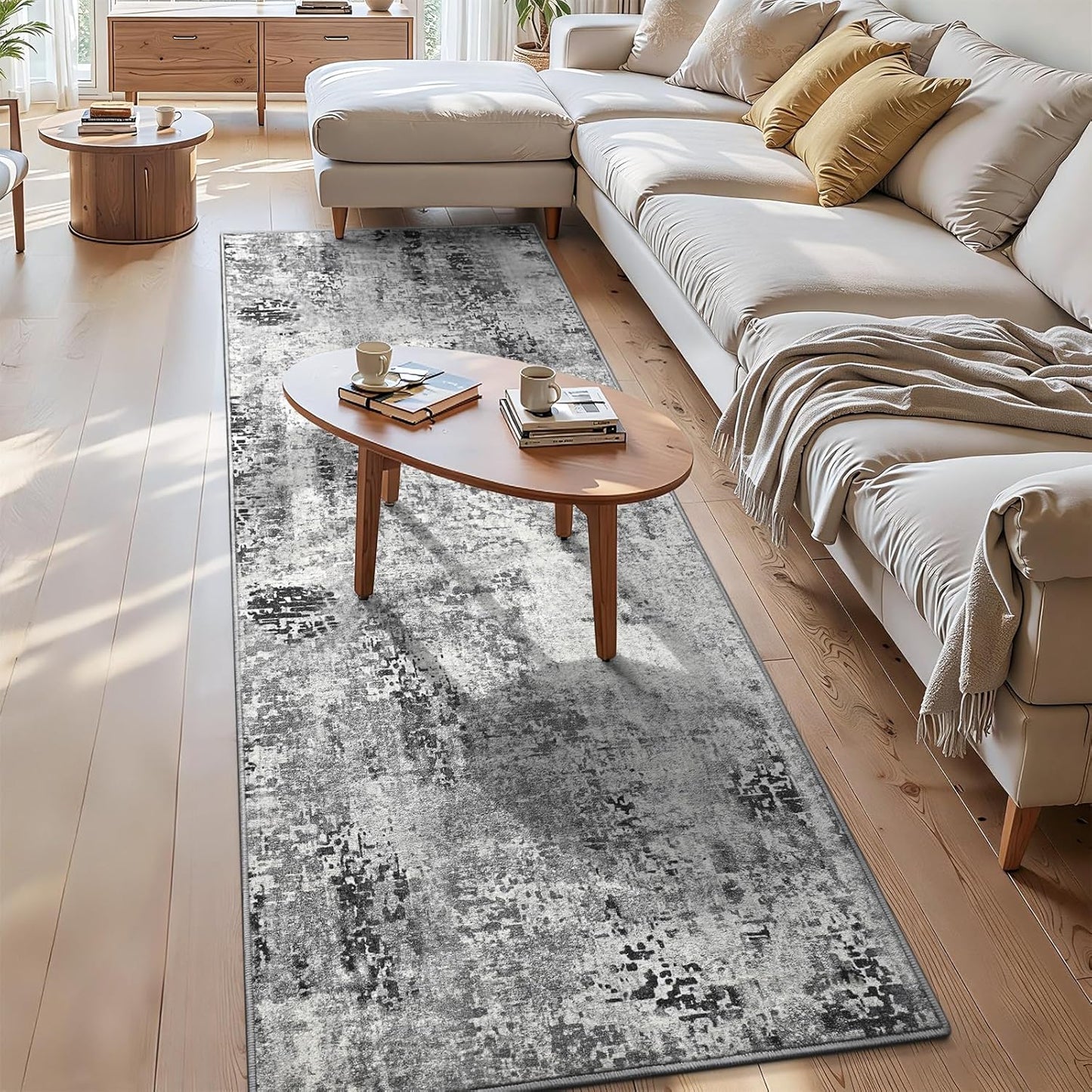 Ompaa 2x6 Rug Runners for Hallways Kitchen Runner Rug Non Slip Washable Grey Long Runner Rugs with Rubber Backing Soft Abstract Carpet Runner for Hallways, Kitchen, Bedroom, Bathroom, Entryway - Colors A