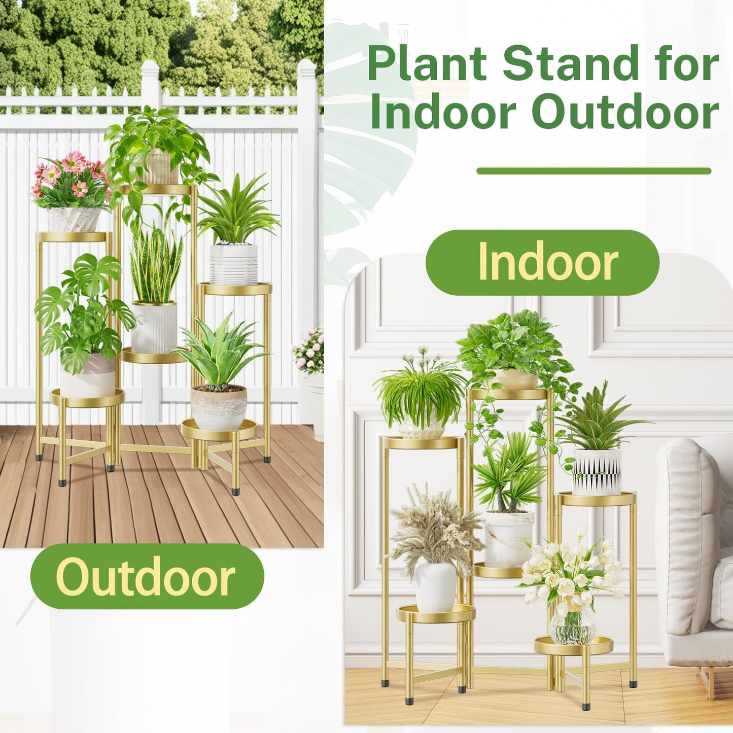 iDavosic.ly Plant Stand Indoor Outdoor, 5 Tier Corner Metal Flower Display Holder Shelf, Folding Tall Orchid Rack for Patio Balcony Porch Garden Living Room House, Black