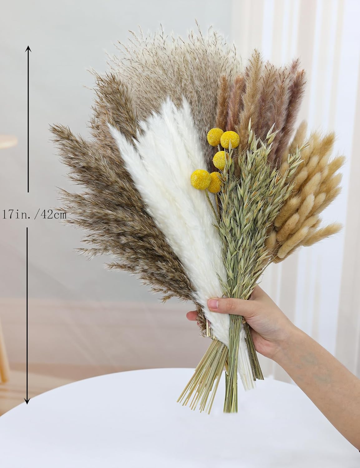 xin's convey 120 PCS Dried Pampas Grass, Dried Flowers, Reed Grass Bouquet for Bohemian Flowers Home Table Wedding Decoration, Rustic Farmhour.(Light Brown)