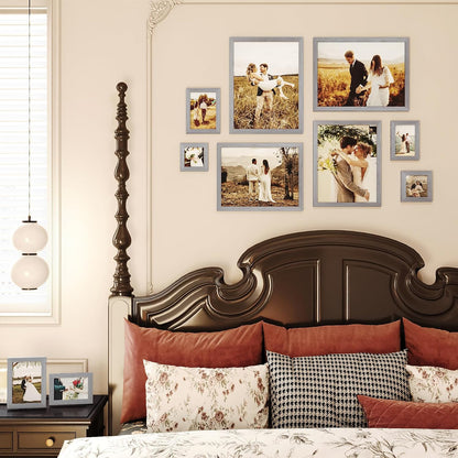 Egofine Picture Frame Set 12 Pack, Picture Frames Collage Wall Decor with Two 11x14, Two 8x10, Four 5x7, Four 4x6 for Wall and Tabletop, Made of Solid Wood, Covered by Plexiglass, Natural Wood