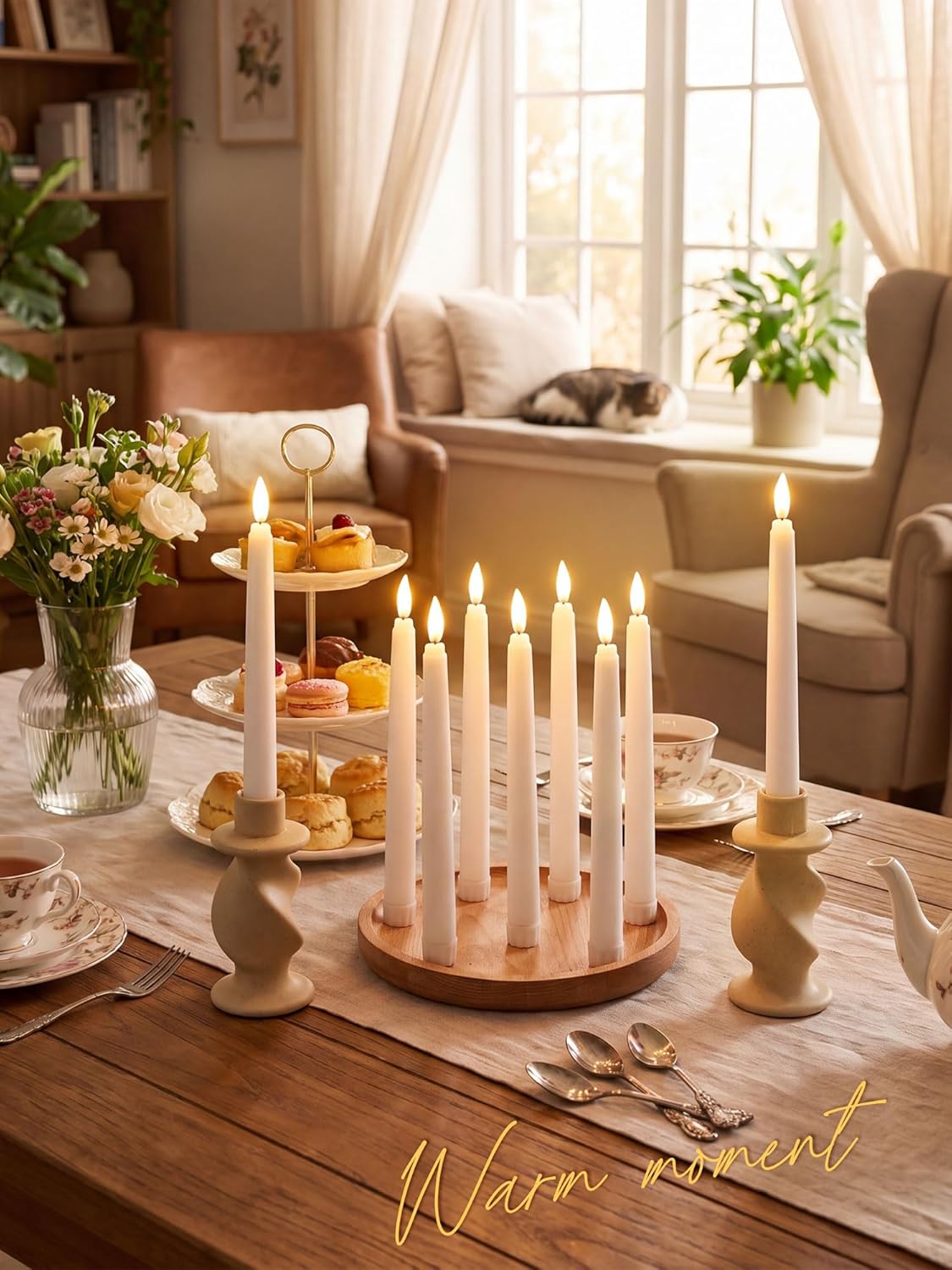 Treela 24 Pcs Flameless Taper Candles Battery Operated Bulk Fake Candles Light LED Candle Sticks Flickering Tapered for Easter Wedding Anniversary Decoration(Basic,11 Inch,Ivory)
