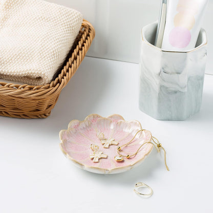 Jewelry Dish Tray, Ring Dish, Ceramic Trinket Tray, Key Bowl, Decorative Plate, for Friends Sisters Daughter Mother (Milky White)