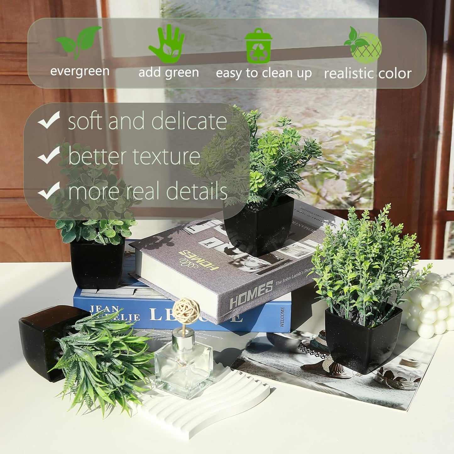 GREENTIME 4 Pack Fake Plants in Black Pot Mini Artificial Eucalyptus Potted Plant Small Faux Grass Greenery Potted for Indoor Home Office Farmhouse Bathroom Table Decoration