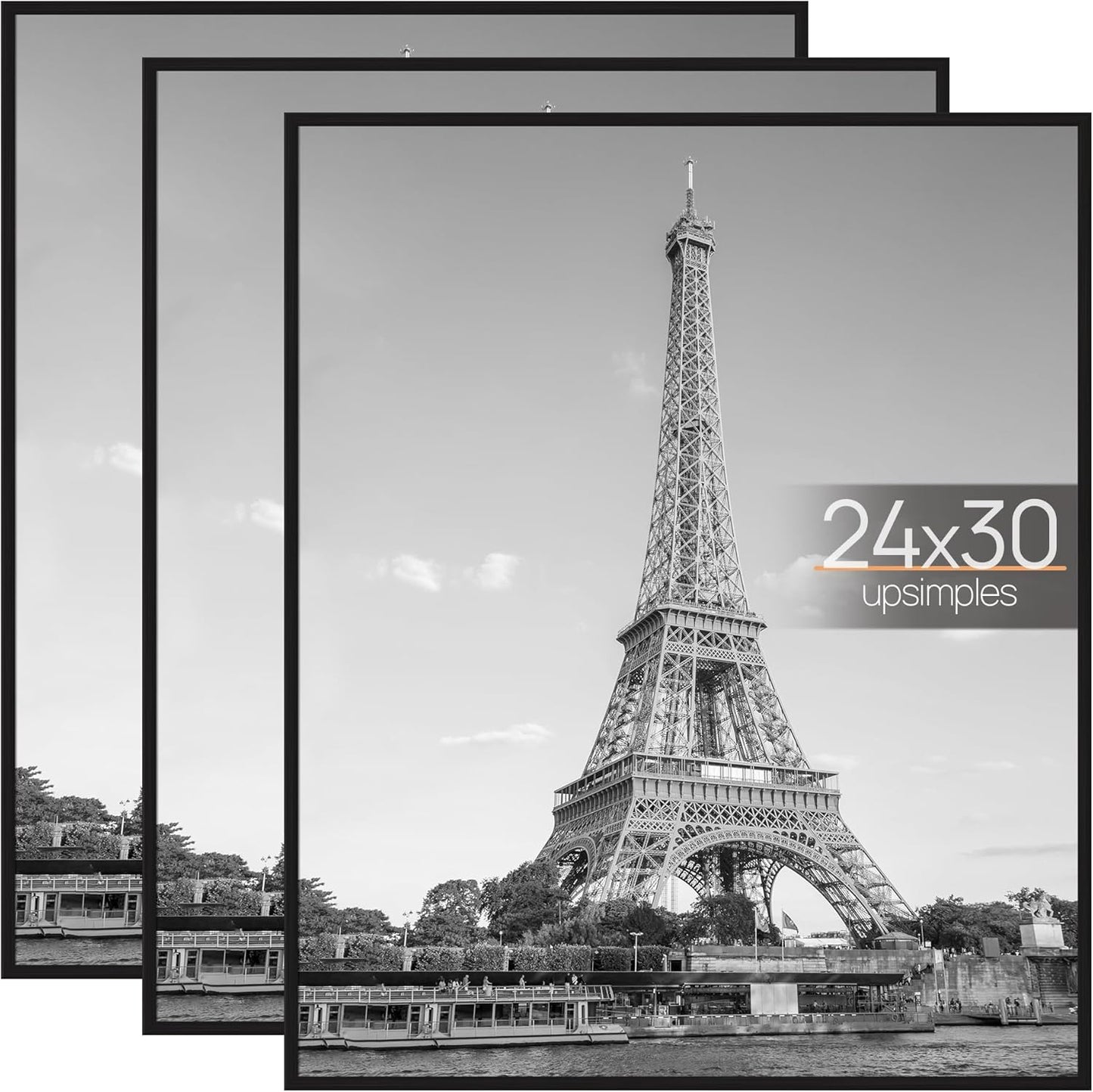 upsimples 18x24 Picture Frame Black 3 Pack, Scratch-Proof Poster Frames 18 x 24 for Photo Gallery - Slide-In Strips, Horizontal or Vertical Wall Mounting