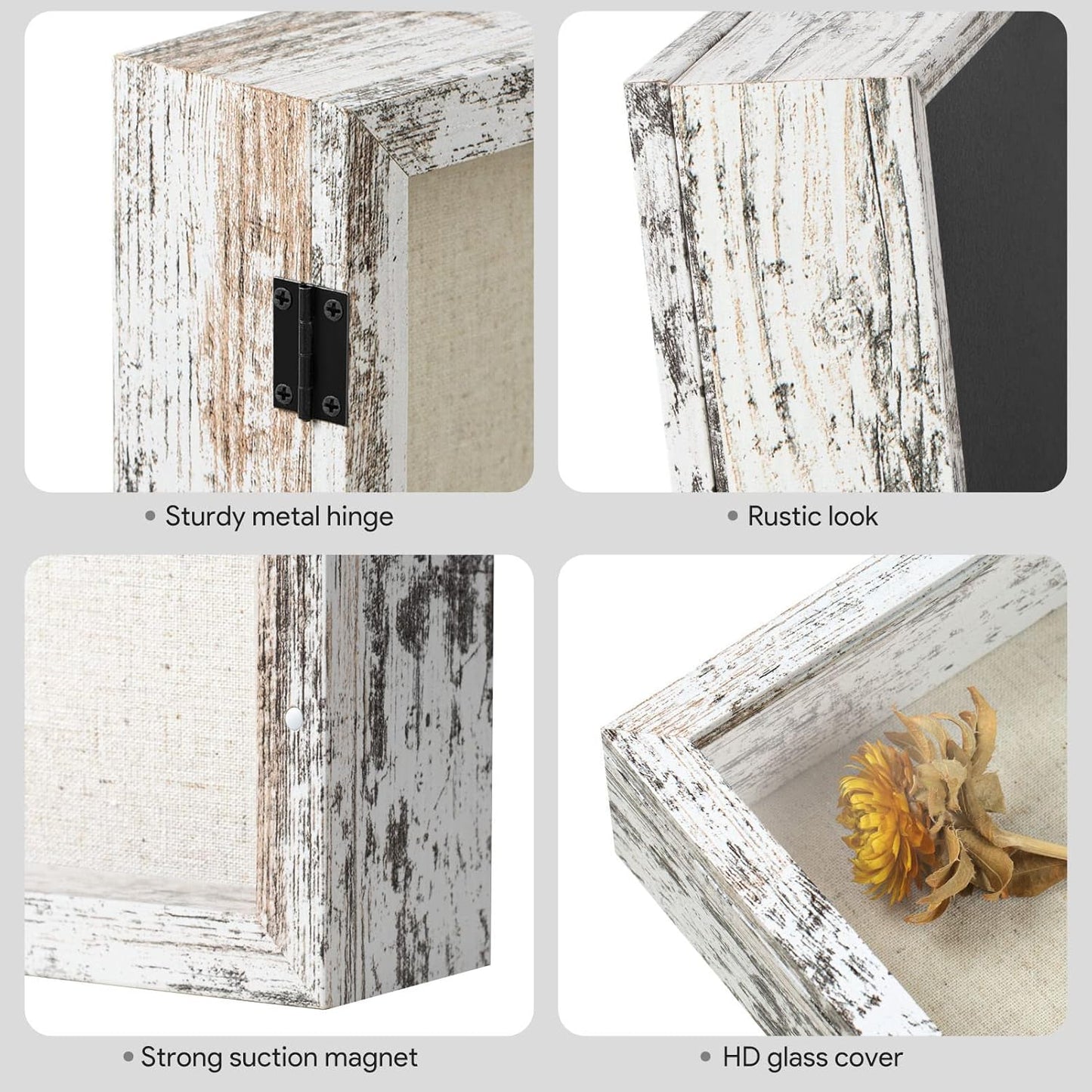 Califortree 8x10 Shadow Box Frame with Linen Back - Sturdy Rustic Memory Display Case of Flower, Pictures, Medals and More, White