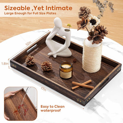 Yangbaga Serving Tray with Handles,13"*13"Wood Decorative Tray for Living Room,Modern Coffee Table Tray,Square Large Serving Platters for Home Decor,Ottoman,Bed,Kitchen,Bathroom, Breakfast,Bar
