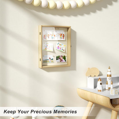 Love-KANKEI Shadow Box Frame 11x14, Deep Large Shadow Box Display Case with Unique Beads Door and Glass Window, Wood Memory Box for Pictures,Medals,Memorabilia,Collections White