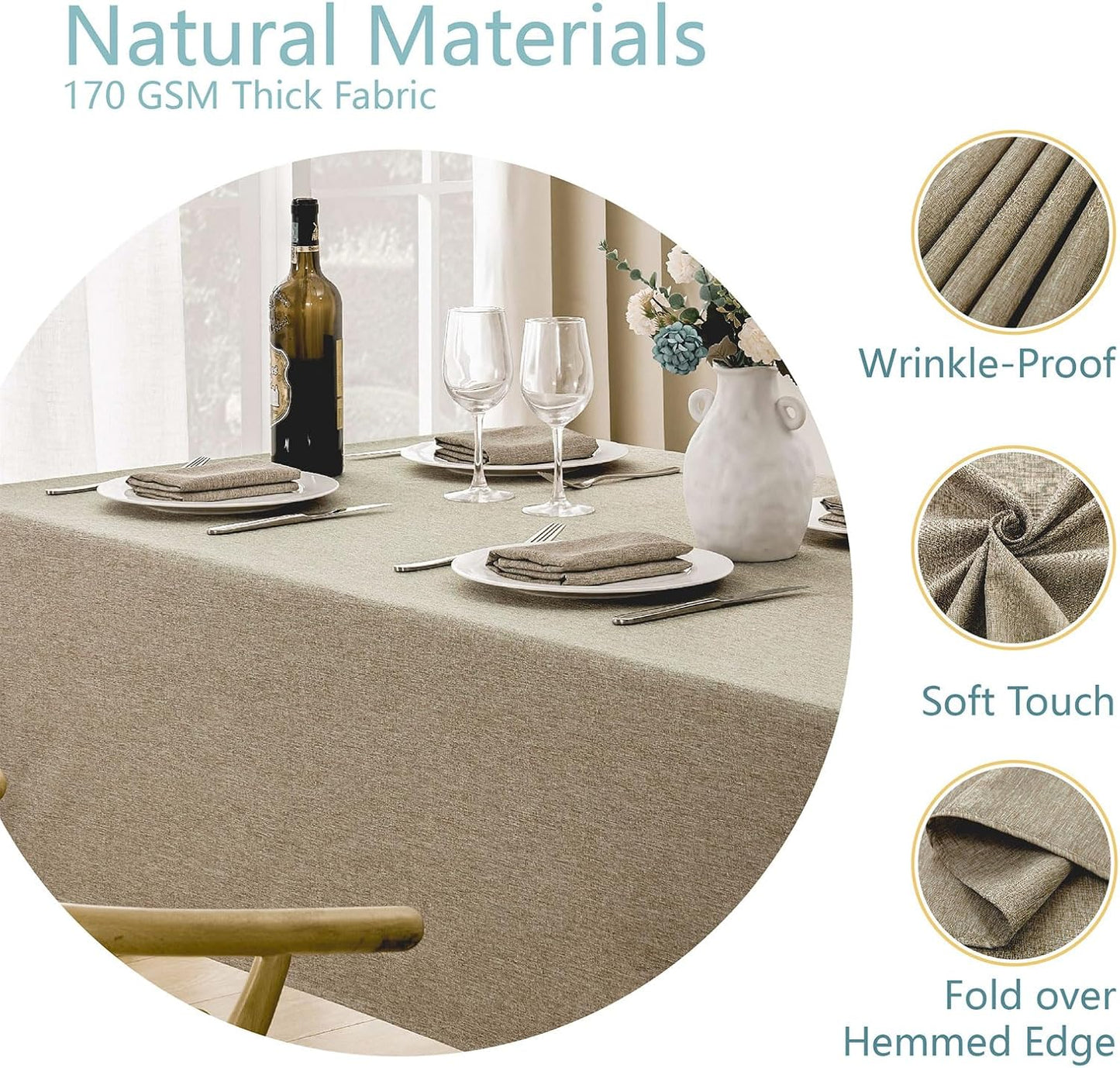 Veblandy Rectangle Tablecloth Waterproof Linen Textured Table Cloth Stain and Wrinkle Resistant Washable, Decorative Fabric Table Cover for Dining, Party and Camping (Sage Green, 52 * 70)