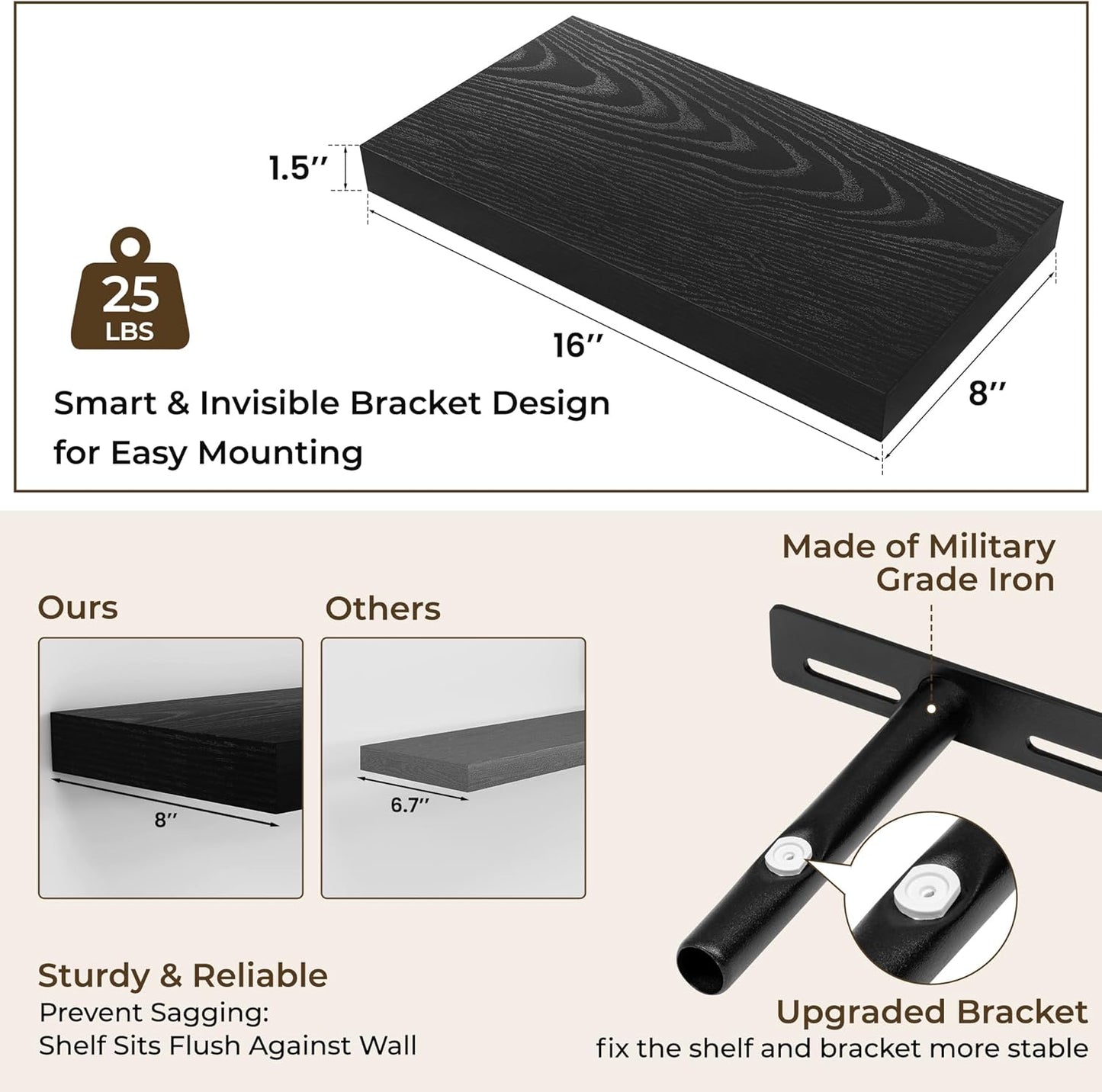 RICHFOCUS 72Inch Floating Shelves for Wall 2 Pack Shelves for Bedroom|Kitchen|Bathroom Wall Mounted Rustic Wood Floating Shelf with Invisible Brackets for Books|Storage|Decor, Rustic Brown