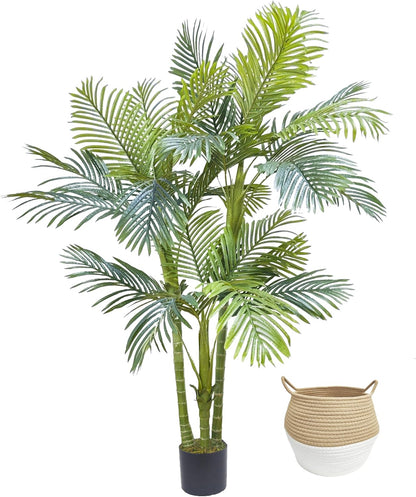 Warmplants Artificial Ficus Tree, 7ft Silk Fake Ficus Leaves Plant with Basket, Indoor Outdoor Faux Green Tree for Home Garden Office House Livingroom Décor