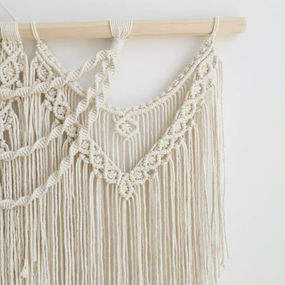 guzhiou large macrame wall hanging - Boho Tapestry Macrame Wall Decor Art- Chic Bohemian Handmade Woven Tapestry Home Decoration for Bedroom Living Room Apartment Wedding Party - 43"x32" (Wood bead)