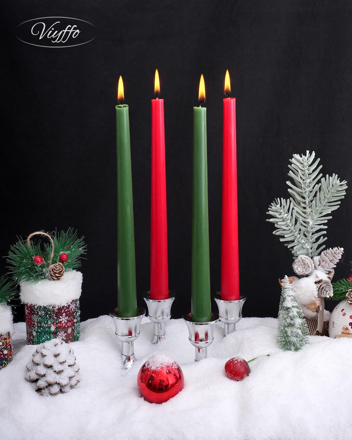 Viyffo Taper Candles, 10 Inch, 4 Pack, Olive Glow – Unscented, Dripless & Smokeless Design, Up to 8 Hour Burn – Long Tall Taper Candlesticks for Wedding, Dinner & Home Decor