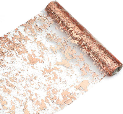 Snowkingdom 2 Pieces Gold Table Runner, Sequin Glitter Foil Metallic Thin Mesh Runner Roll 11"x108", Gold Table Decorations for Event Party, Wedding, Birthday Party, Christmas