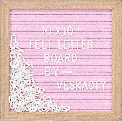 Felt Letter Board with 294 Letters, Numbers & Symbols - 10 x 10 inch Changeable Message Board with Wooden Frame Wall Mount Hook, Black & Wood
