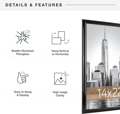 MCS Trendsetter 24x36 Poster Frame Black High-Gloss, Vertical & Horizontal Wall Hanging Large Picture Frame for Photos, Posters & Art Prints (1-Pack)