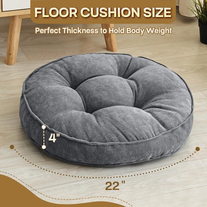 1 MIDDLE ONE Floor Pillow Set of 2, Memory Foam Floor Cushions for Adults, Large Meditation Pillow for Sitting, 22 x 22 Inches (Square | Grey)