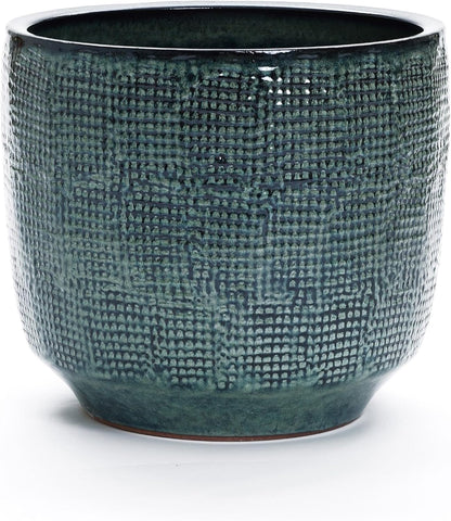 LuxenHome 15.75" Dia Large Ceramic Pots for Plants, Blue Glazed Planters for Outdoor Plants, Round Indoor Flower Pots with Drainage Hole and Rubber Plug for Home Garden Patio
