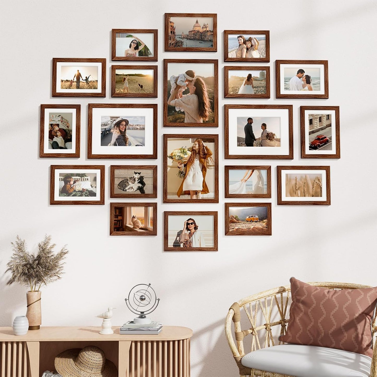 Vittanly 20 Pack Picture Frames Collage Wall Decor, Multi Sizes Including 4pcs 8x10, 8pcs 5x7 and 8pcs 4x6 Photo Frames, Gallery Frame Set for Wall or Tabletop Display, Black, Brown and Dark Grey