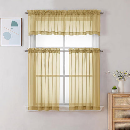 Chyhomenyc Sheer White Valances for Windows 2 Pack, Small Window Curtains for Living Room Bathroom Cafe Laundry Basement, Modern Top Dual Rod Pocket Voile Curtain, 42W x 14L inches, White - Colors C