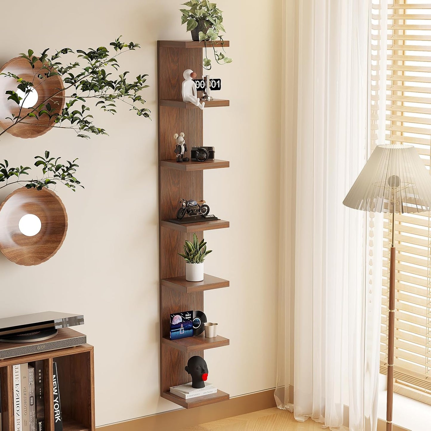 LitaEther Versatile 7 Tier Wall Shelf Unit,White Lack Wall Shelf,Display Floating Shelf with LED Remote Control Light