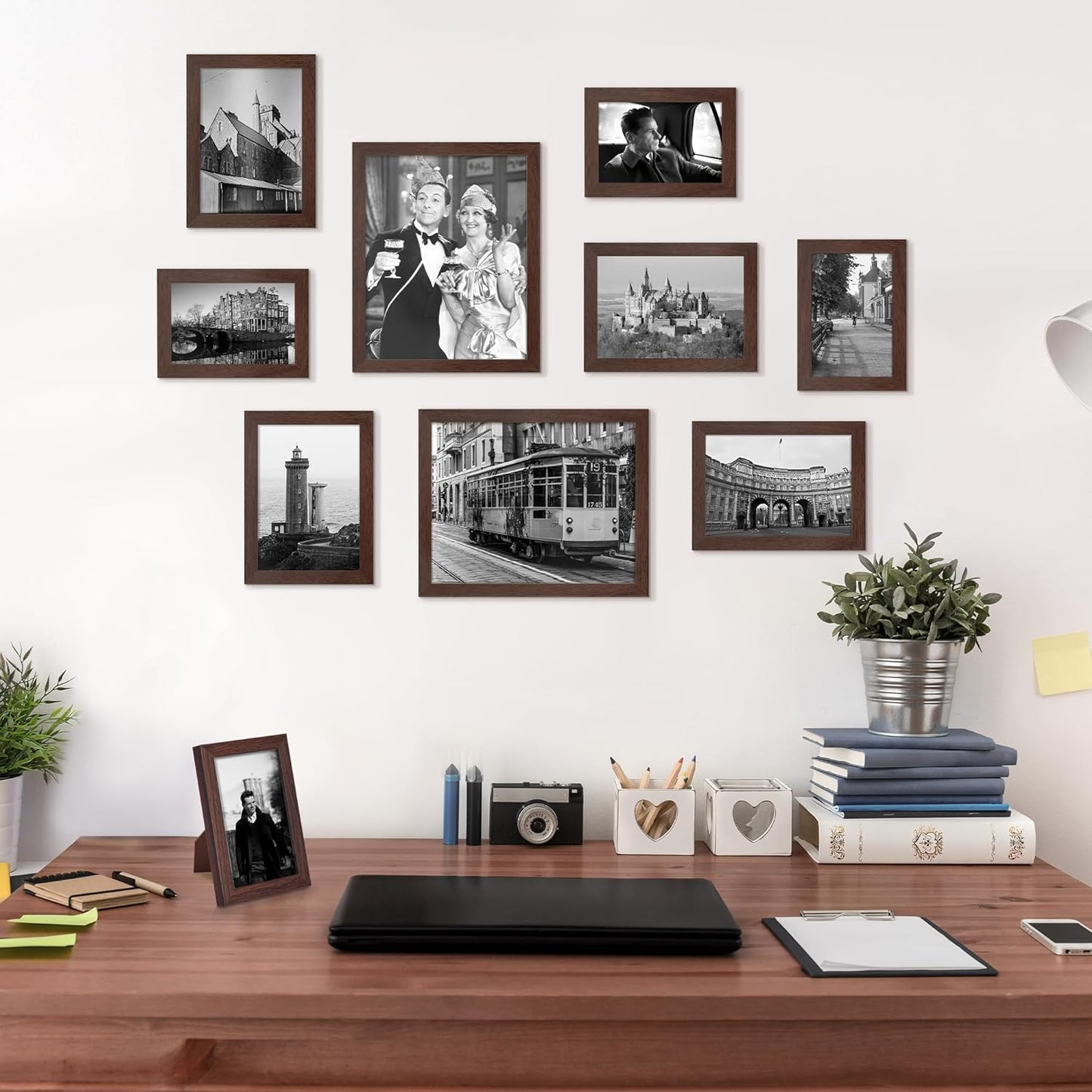 upsimples 10 Pack Picture Frames Collage Wall Decor for Mounting or Tabletop Display, Photo Gallery Frame Set for Family, Multi Sizes Including 8x10, 5x7, 4x6, Black