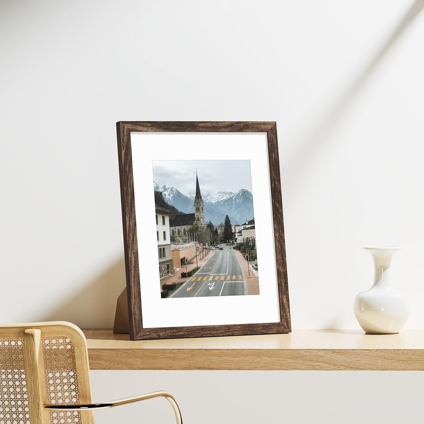 Vittanly 8x10 Picture Frames Set of 9, Shatter Resistant Plexiglass, Display 5x7 Pictures with Mat or 8x10 without Mat, Photo Frames for Wall or Tabletop, Engineered Wood, Black - Colors A