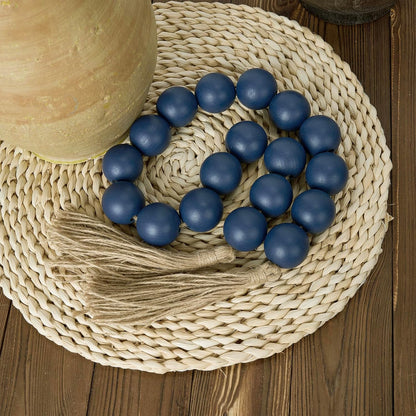 OMISHE Extra Large Wood Bead Garland with 1.6" Diameter Wooden Beads and Tassels, 41" Long Rustic Farmhouse Country Decorative Beads for Home Tiered Tray Decor, Natural Beige