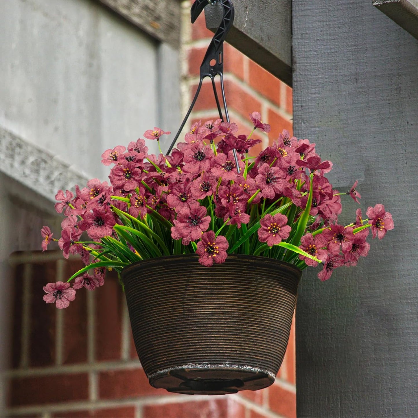 LikSoor 21 Bundles Artificial Outdoor UV Resistant Flowers No Fade Fake Outside Flowers Plastic Greenery Faux Shrubs Garden Porch Window Box Home Decoration(Purple)