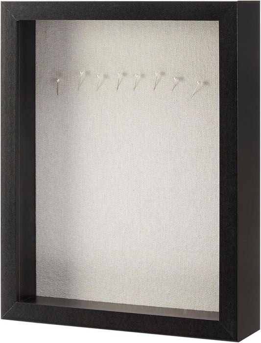 Amazon Basics 8.5" x 11" Shadow Box Wood Rectangular Frame for Display Photos, Memorabilia, Black