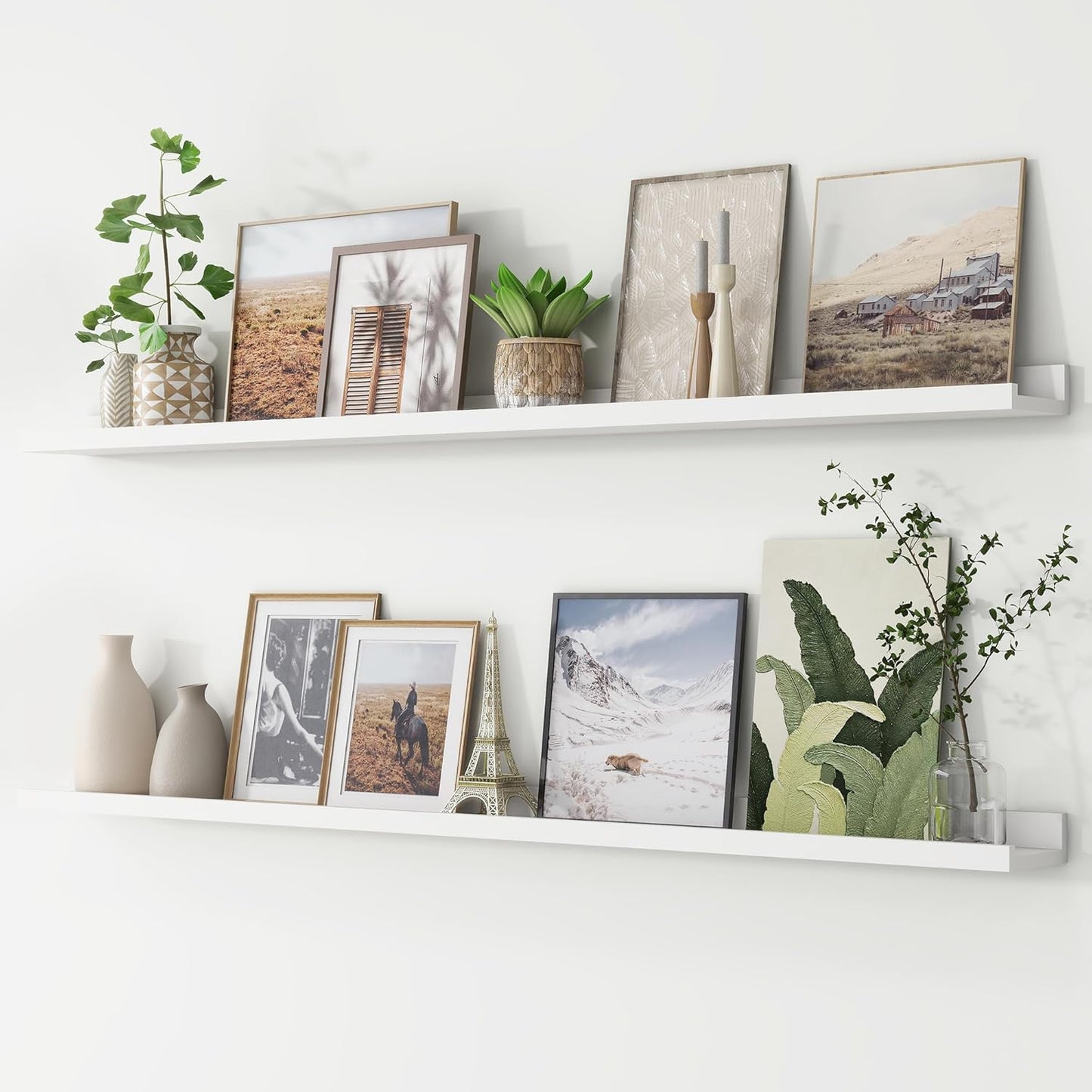 FLYJOE Picture Ledge Shelf, Floating Shelves Set of 2, 48 Inches Long Large Nursery Book Shelves for Toys Storage, Kids Bookshelf Wall Mounted for Living Room Bedroom Decor Books Photo Frames, Walnut