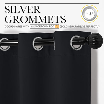 NICETOWN Halloween Pitch Black Solid Thermal Insulated Grommet Blackout Curtains/Drapes for Bedroom Window (2 Panels, 42 inches Wide by 63 inches Long, Black) - Colors E