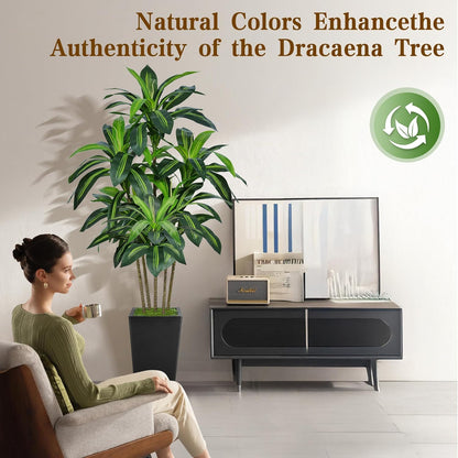 6FT Artificial Dracaena Tree, Fake Tree Indoor with White Tall Planter,Tall Artificial Plants Indoor,Artificial Silk Tree for Home Office Decor (White)