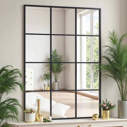 Dewfig 65"x 22" Arched Window pane Full Length Mirror, Wall Mirror, Floor Standing Mirrors, Farmhouse Long Full Body Mirrors Wall Mounted for Living Room, Bedroom, Entryway, Fireplace, Black