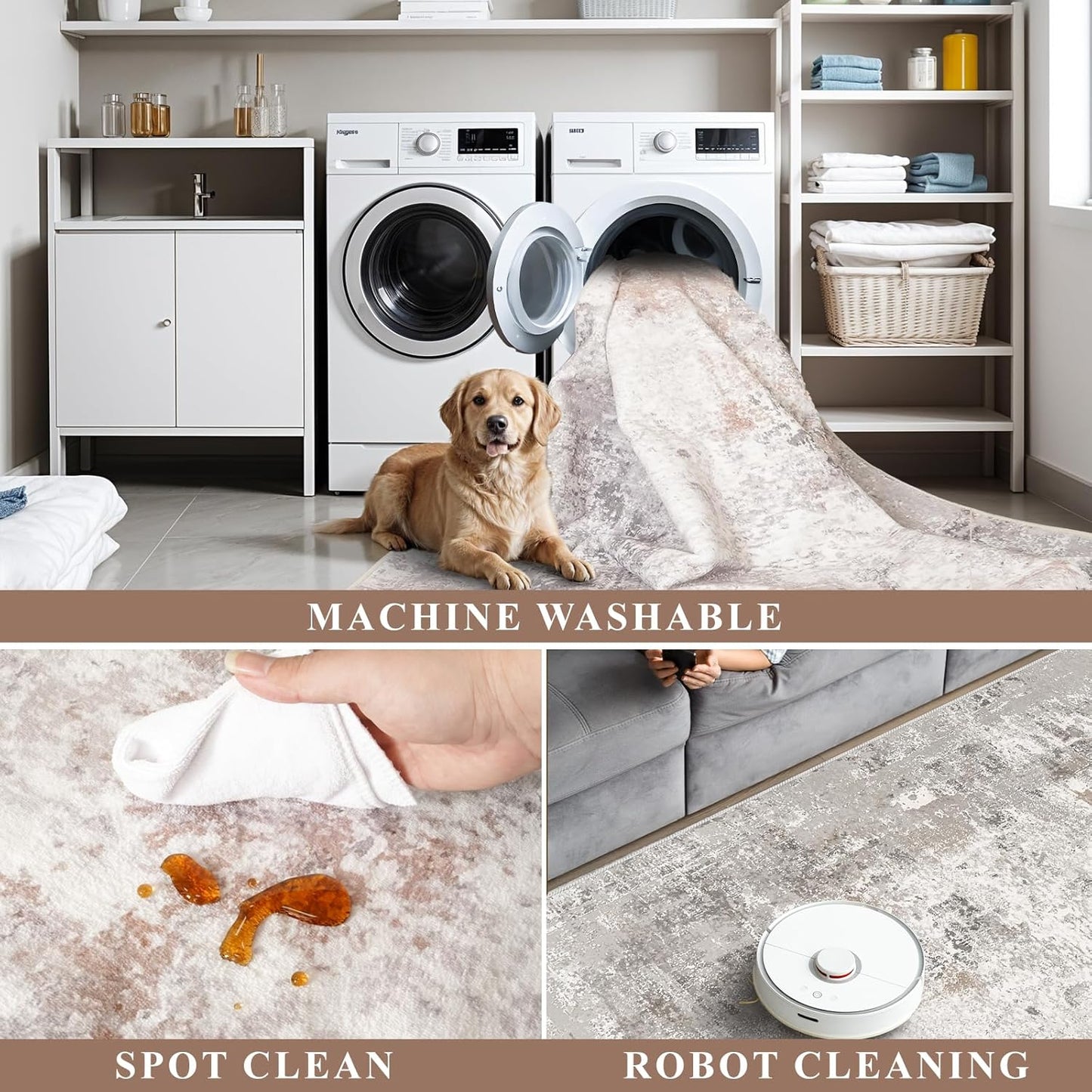 2x3 Washable Non-Slip Area Rug - Soft Low Pile Throw Rug for Kitchen Entryway Bedroom - Modern Indoor Door Mat with Rubber Backing (Beige Grey) - Colors A