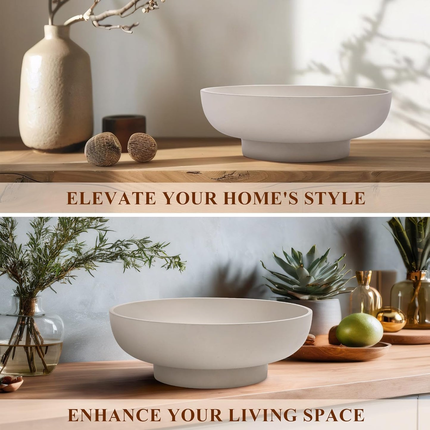 YMXYJM Large Decorative Bowl, Modern Handicraft Resin Bowls for Home Decor, Decorative Fruit Bowl for Kitchen Counter, Stylish Key Bowl for Entry Table, Artificial Stone Resin Beige