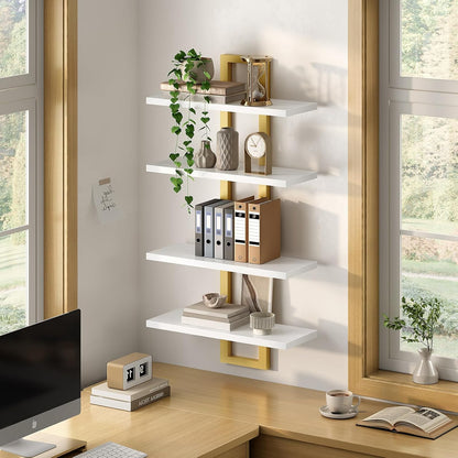 HOOBRO Floating Shelves, 15 Inch Wall Shelf Set of 2, Wall Mounted Storage Shelves 2-Tier, Hanging Bathroom Shelves, for Living Room, Bedroom, Bathroom, Kitchen, Rustic Brown and Black BF32BJ01G1