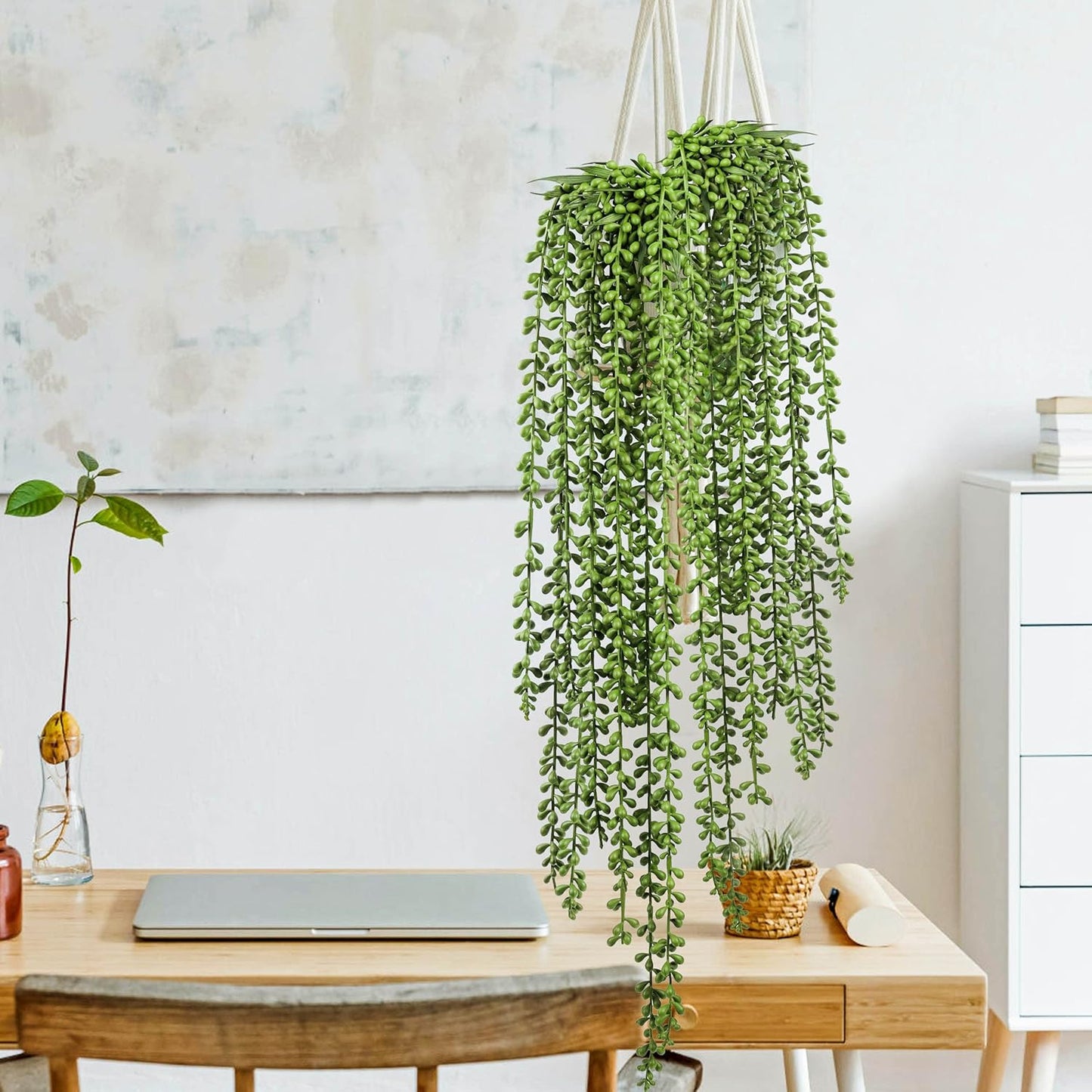 Meiliy 4pcs Artificial Succulent Plants Hanging Succulent Plants Faux Succulents Unpotted Branch String of Pearls Plant for Home Kitchen Office Wedding Garden Craft Art Indoor Decor