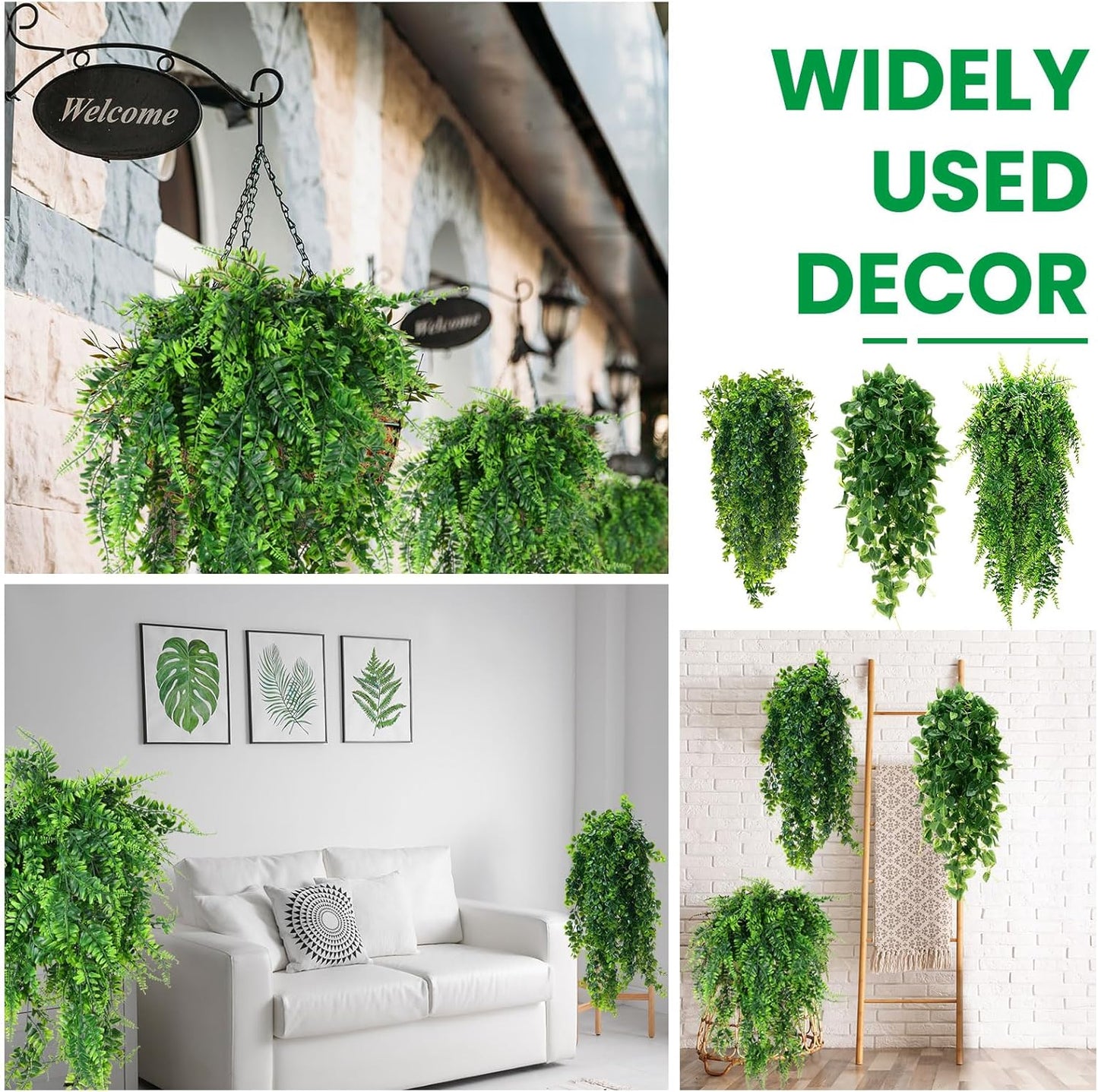 XunYee 28 Pcs Artificial Hanging Plants 32 Inch Plastic Fern Vine Fake Greenery Plant Faux Eucalyptus Vine for Wall Room Wedding Indoor Outdoor Decor, No Baskets (Boston Fern)