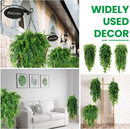 XunYee 28 Pcs Artificial Hanging Plants 32 Inch Plastic Fern Vine Fake Greenery Plant Faux Eucalyptus Vine for Wall Room Wedding Indoor Outdoor Decor, No Baskets (Boston Fern)