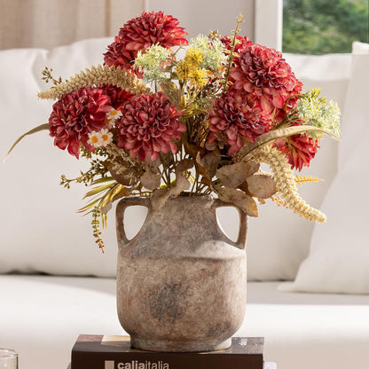 Mitt&Ditt Ceramic Flower Vase with Handles, 11 inch Tall Vase for Centerpieces, Large Decorative Terracotta Vases, Farmhouse Rustic Vases for Home Decor, Living Room, Table, Neutral